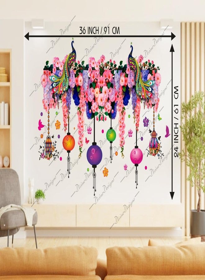 DivineDesigns ملصق حائط من الفينيل PVC من DivineDesigns بتصميم زهور وردية زاهية بألوان الطاووس (متعدد الألوان) - Image 3